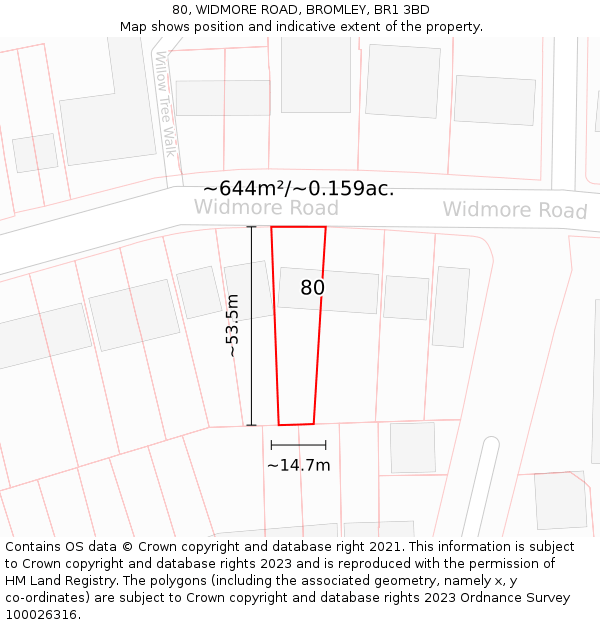 80, WIDMORE ROAD, BROMLEY, BR1 3BD: Plot and title map