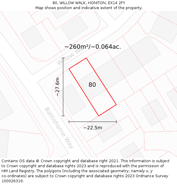 80, WILLOW WALK, HONITON, EX14 2FY: Plot and title map