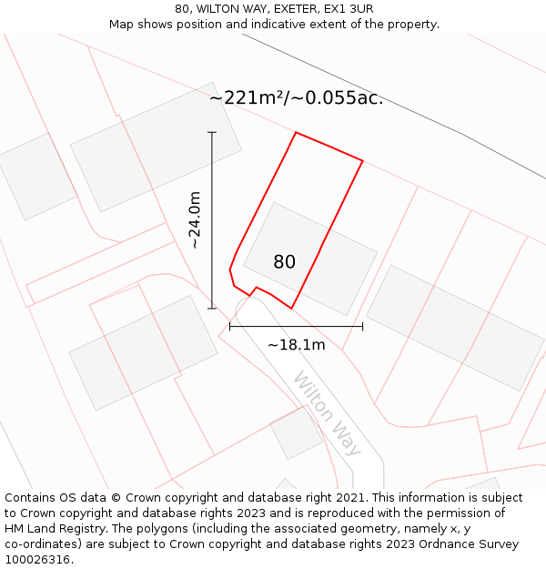 80, WILTON WAY, EXETER, EX1 3UR: Plot and title map