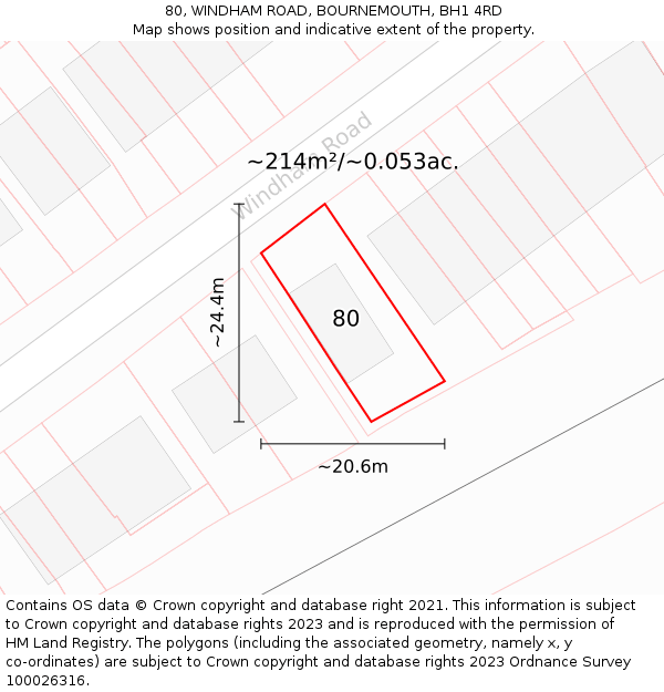 80, WINDHAM ROAD, BOURNEMOUTH, BH1 4RD: Plot and title map