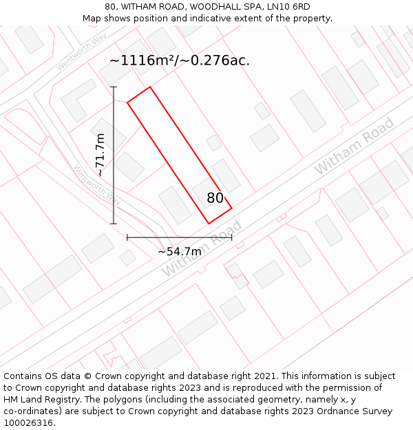 80, WITHAM ROAD, WOODHALL SPA, LN10 6RD: Plot and title map