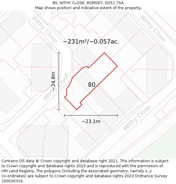 80, WITHY CLOSE, ROMSEY, SO51 7SA: Plot and title map