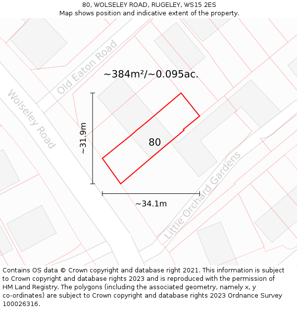 80, WOLSELEY ROAD, RUGELEY, WS15 2ES: Plot and title map