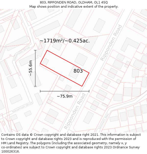 803, RIPPONDEN ROAD, OLDHAM, OL1 4SQ: Plot and title map