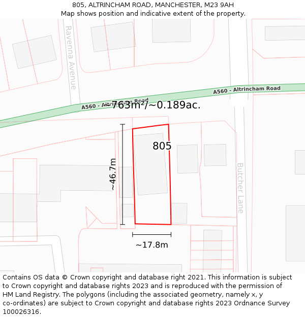 805, ALTRINCHAM ROAD, MANCHESTER, M23 9AH: Plot and title map