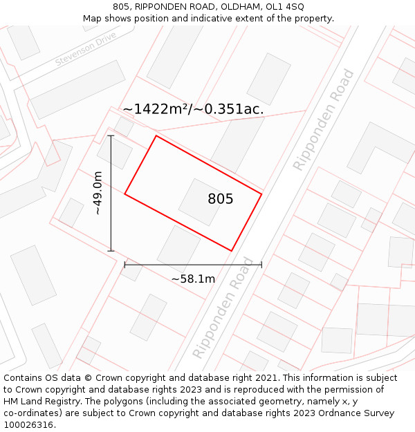 805, RIPPONDEN ROAD, OLDHAM, OL1 4SQ: Plot and title map