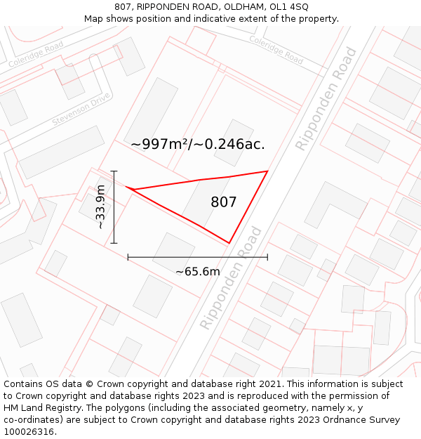 807, RIPPONDEN ROAD, OLDHAM, OL1 4SQ: Plot and title map