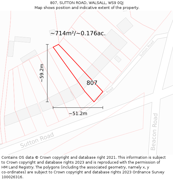 807, SUTTON ROAD, WALSALL, WS9 0QJ: Plot and title map