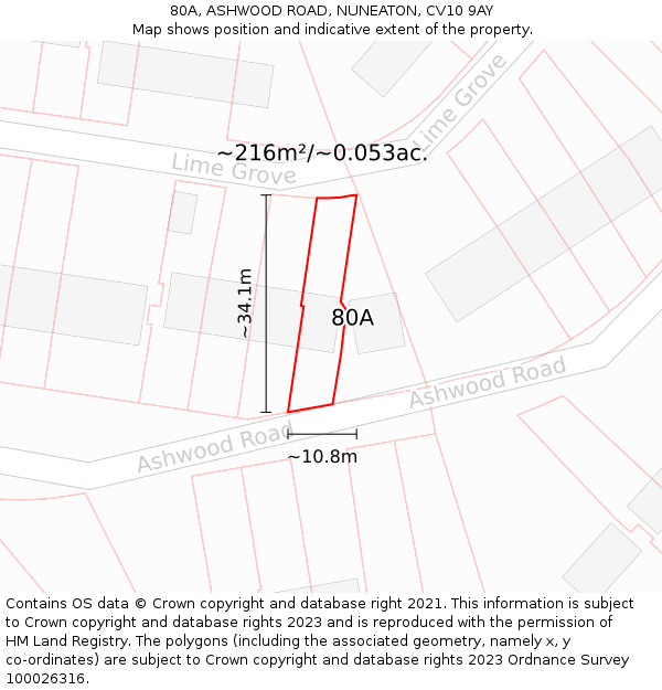 80A, ASHWOOD ROAD, NUNEATON, CV10 9AY: Plot and title map