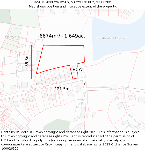 80A, BLAKELOW ROAD, MACCLESFIELD, SK11 7ED: Plot and title map