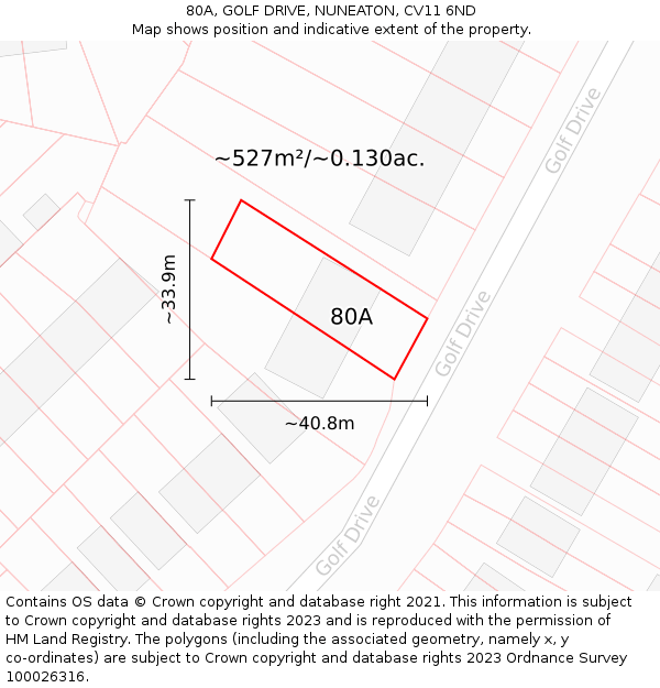 80A, GOLF DRIVE, NUNEATON, CV11 6ND: Plot and title map