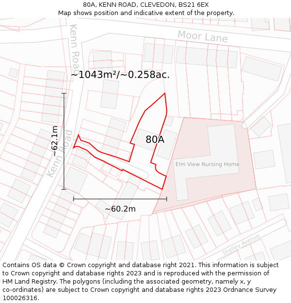 80A, KENN ROAD, CLEVEDON, BS21 6EX: Plot and title map