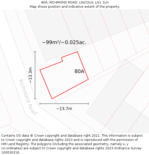 80A, RICHMOND ROAD, LINCOLN, LN1 1LH: Plot and title map