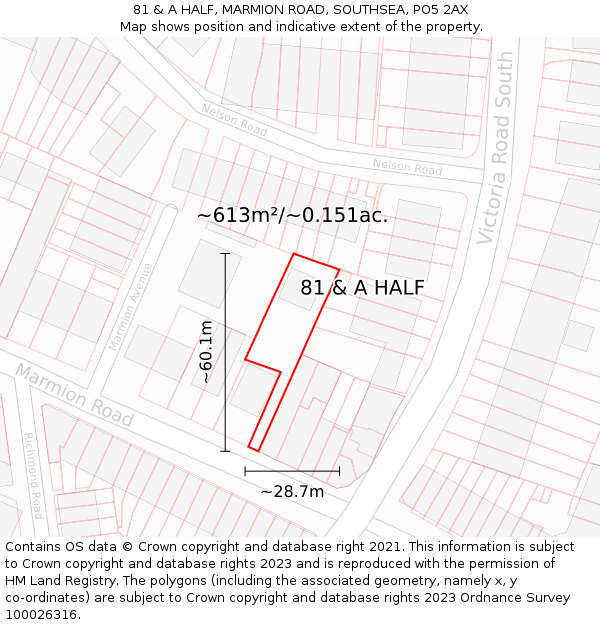 81 & A HALF, MARMION ROAD, SOUTHSEA, PO5 2AX: Plot and title map