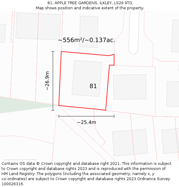 81, APPLE TREE GARDENS, ILKLEY, LS29 9TG: Plot and title map