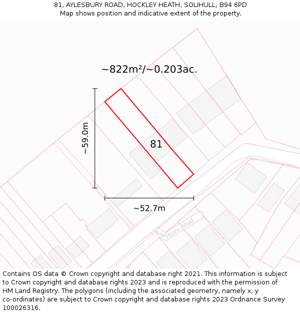 81, AYLESBURY ROAD, HOCKLEY HEATH, SOLIHULL, B94 6PD: Plot and title map