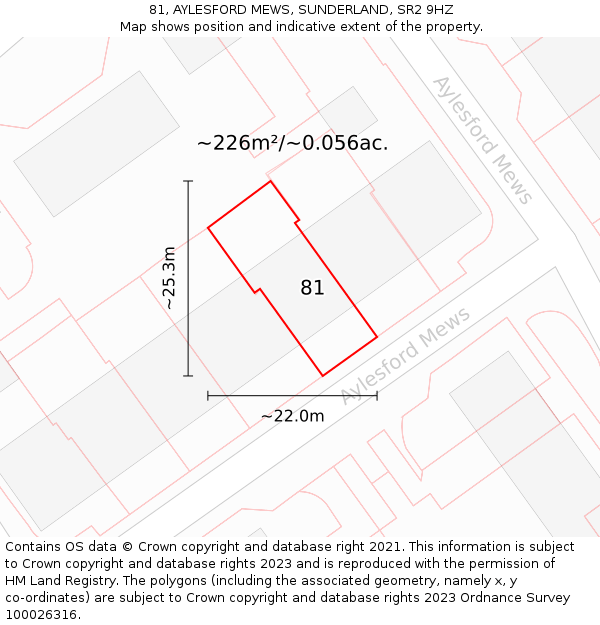 81, AYLESFORD MEWS, SUNDERLAND, SR2 9HZ: Plot and title map