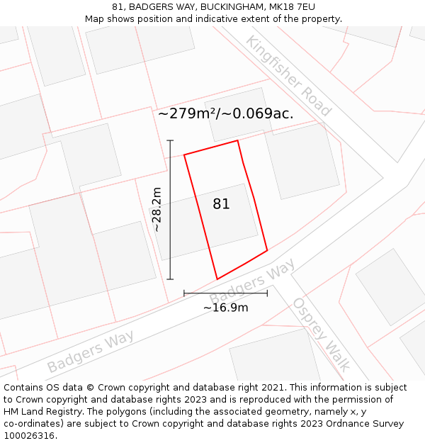 81, BADGERS WAY, BUCKINGHAM, MK18 7EU: Plot and title map