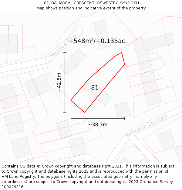 81, BALMORAL CRESCENT, OSWESTRY, SY11 2XH: Plot and title map