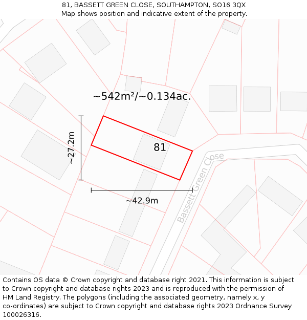 81, BASSETT GREEN CLOSE, SOUTHAMPTON, SO16 3QX: Plot and title map