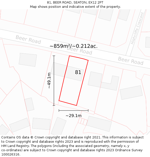 81, BEER ROAD, SEATON, EX12 2PT: Plot and title map