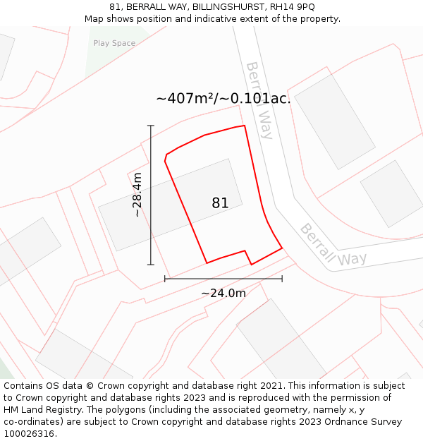 81, BERRALL WAY, BILLINGSHURST, RH14 9PQ: Plot and title map