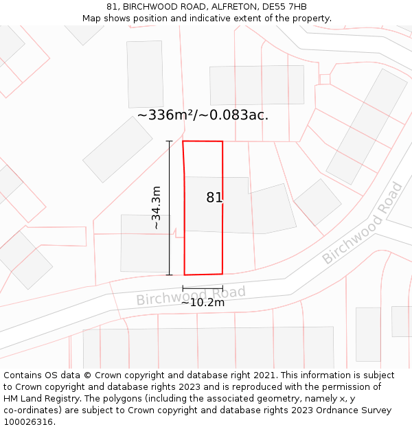 81, BIRCHWOOD ROAD, ALFRETON, DE55 7HB: Plot and title map