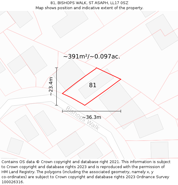 81, BISHOPS WALK, ST ASAPH, LL17 0SZ: Plot and title map