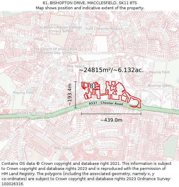 81, BISHOPTON DRIVE, MACCLESFIELD, SK11 8TS: Plot and title map