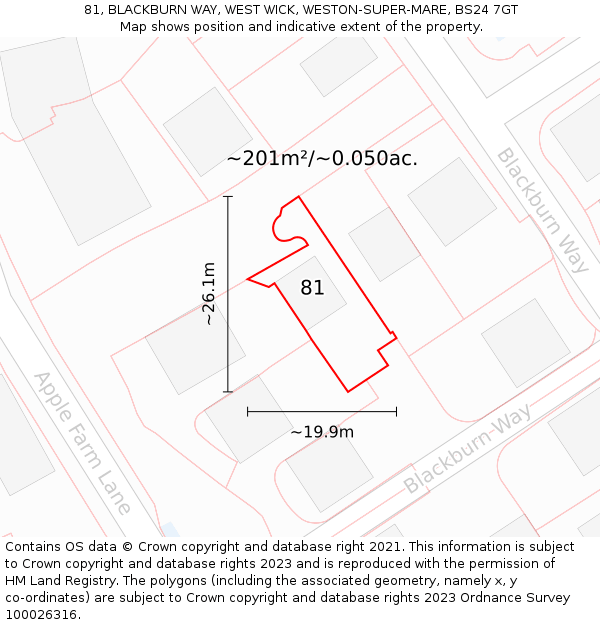 81, BLACKBURN WAY, WEST WICK, WESTON-SUPER-MARE, BS24 7GT: Plot and title map