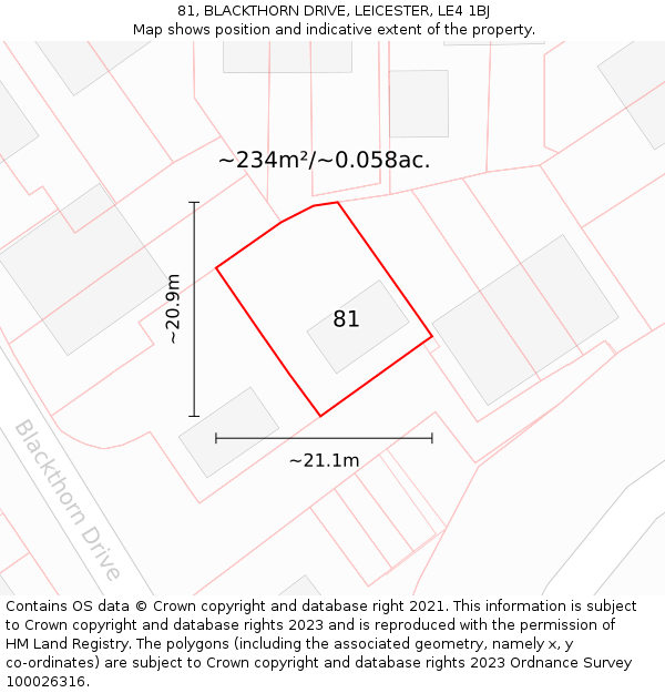 81, BLACKTHORN DRIVE, LEICESTER, LE4 1BJ: Plot and title map