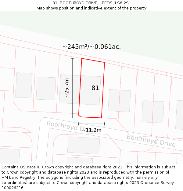 81, BOOTHROYD DRIVE, LEEDS, LS6 2SL: Plot and title map