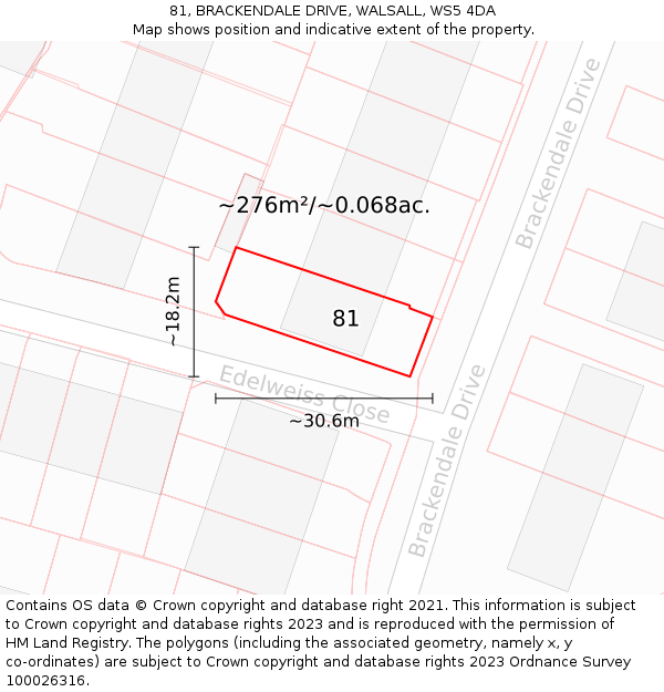 81, BRACKENDALE DRIVE, WALSALL, WS5 4DA: Plot and title map