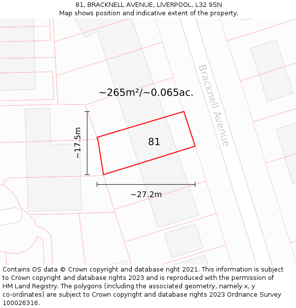 81, BRACKNELL AVENUE, LIVERPOOL, L32 9SN: Plot and title map