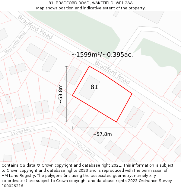 81, BRADFORD ROAD, WAKEFIELD, WF1 2AA: Plot and title map