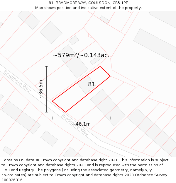 81, BRADMORE WAY, COULSDON, CR5 1PE: Plot and title map