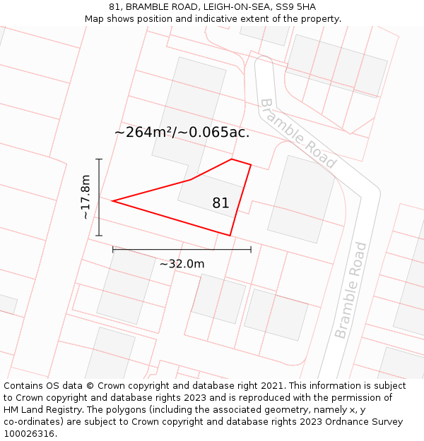 81, BRAMBLE ROAD, LEIGH-ON-SEA, SS9 5HA: Plot and title map