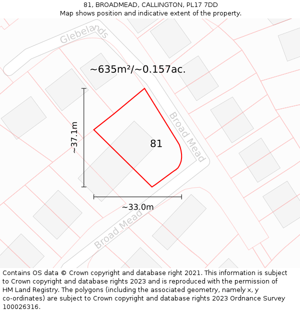 81, BROADMEAD, CALLINGTON, PL17 7DD: Plot and title map