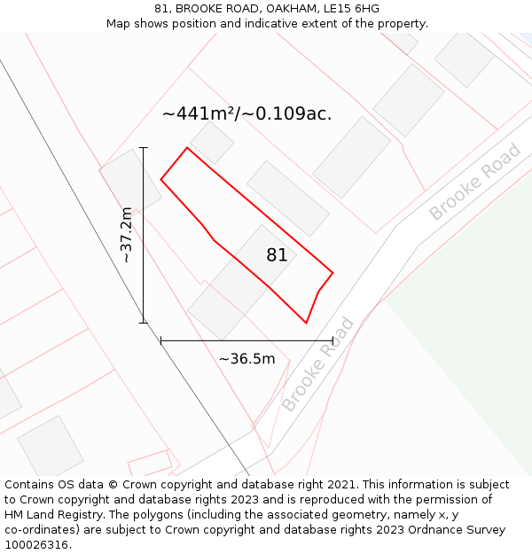 81, BROOKE ROAD, OAKHAM, LE15 6HG: Plot and title map