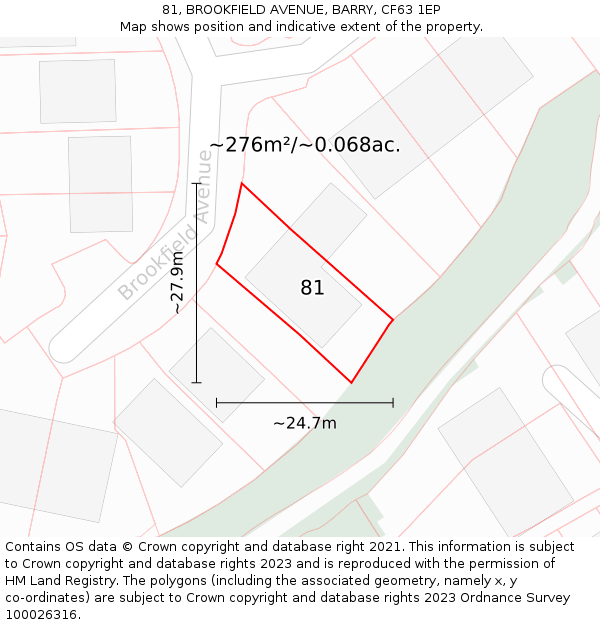 81, BROOKFIELD AVENUE, BARRY, CF63 1EP: Plot and title map