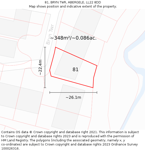 81, BRYN TWR, ABERGELE, LL22 8DD: Plot and title map