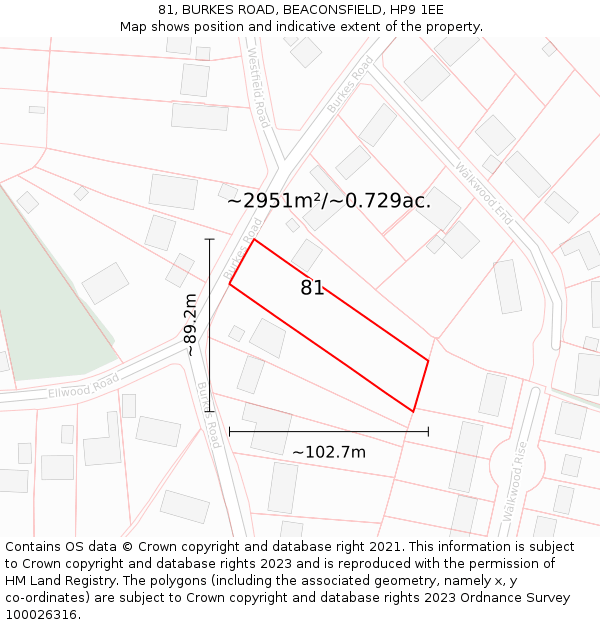 81, BURKES ROAD, BEACONSFIELD, HP9 1EE: Plot and title map