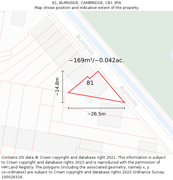 81, BURNSIDE, CAMBRIDGE, CB1 3PA: Plot and title map