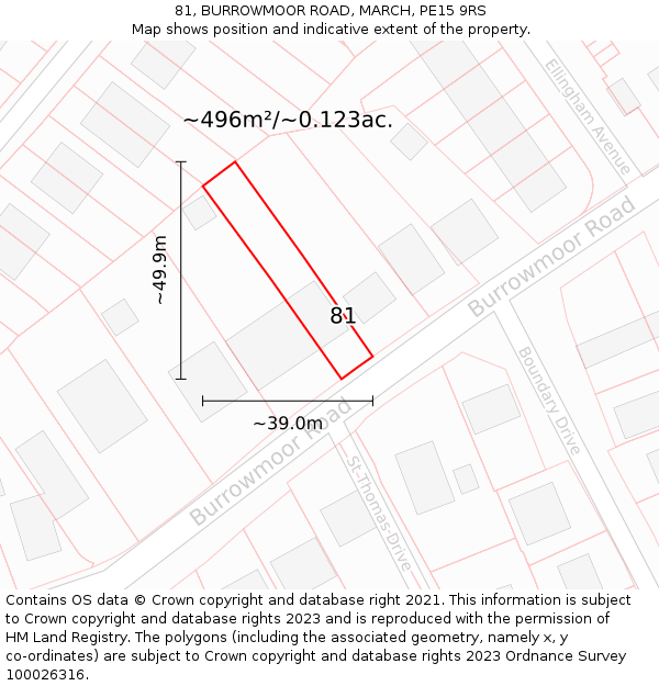 81, BURROWMOOR ROAD, MARCH, PE15 9RS: Plot and title map