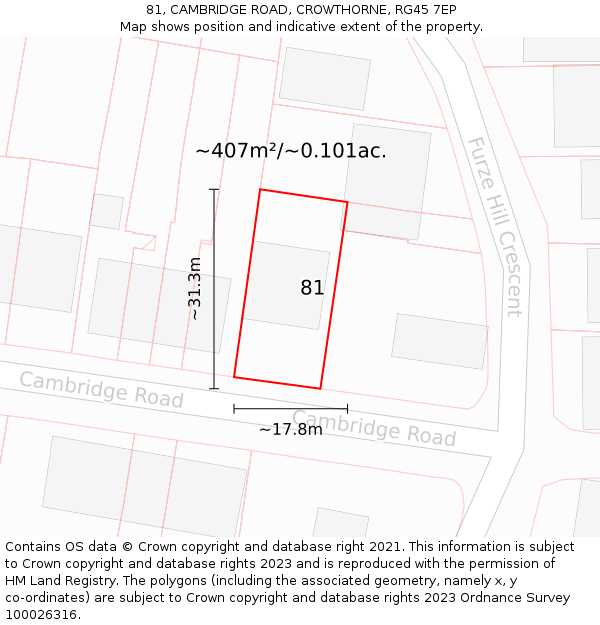 81, CAMBRIDGE ROAD, CROWTHORNE, RG45 7EP: Plot and title map
