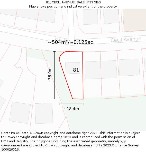 81, CECIL AVENUE, SALE, M33 5BG: Plot and title map
