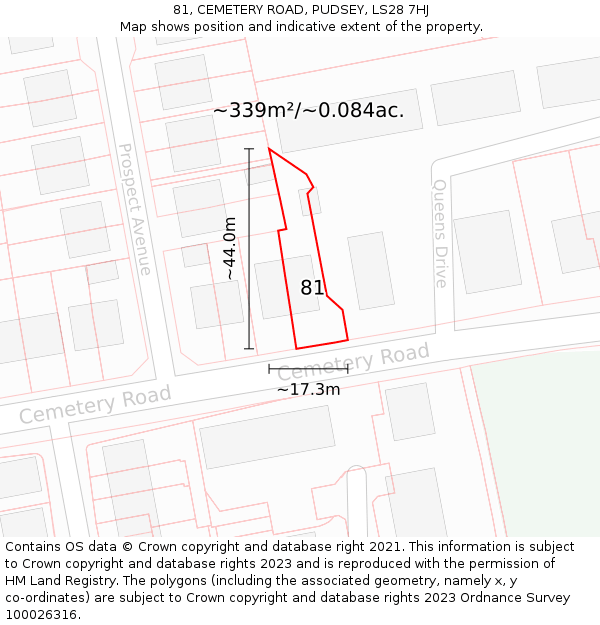 81, CEMETERY ROAD, PUDSEY, LS28 7HJ: Plot and title map