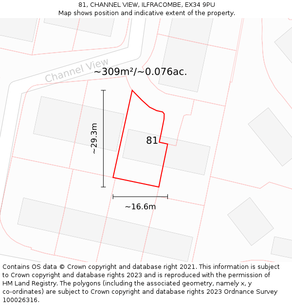 81, CHANNEL VIEW, ILFRACOMBE, EX34 9PU: Plot and title map