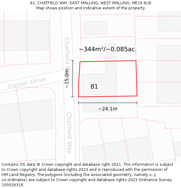 81, CHATFIELD WAY, EAST MALLING, WEST MALLING, ME19 6UE: Plot and title map