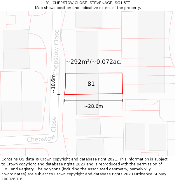 81, CHEPSTOW CLOSE, STEVENAGE, SG1 5TT: Plot and title map